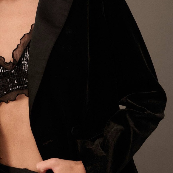 Black Velvet Blazer with Satin Lining - Picture 4 of 6